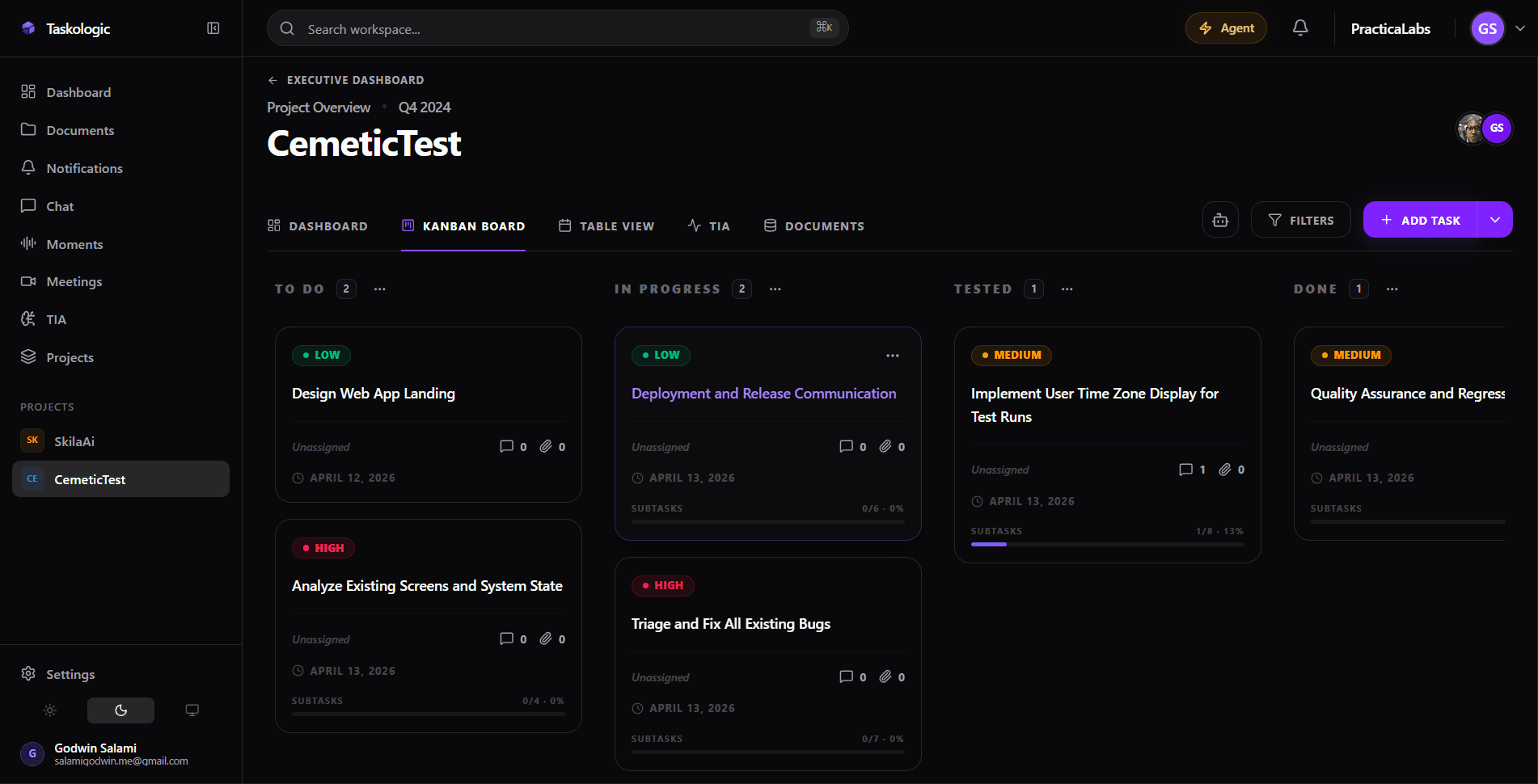Projects dashboard screenshot